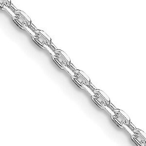 2mm Rhodium Plated SS Solid Beveled Oval Cable Chain Necklace, 30 Inch